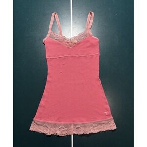 VTG Abercrombie & Fitch Babydoll Cami Tank Top Size Large Pink Lace Y2K